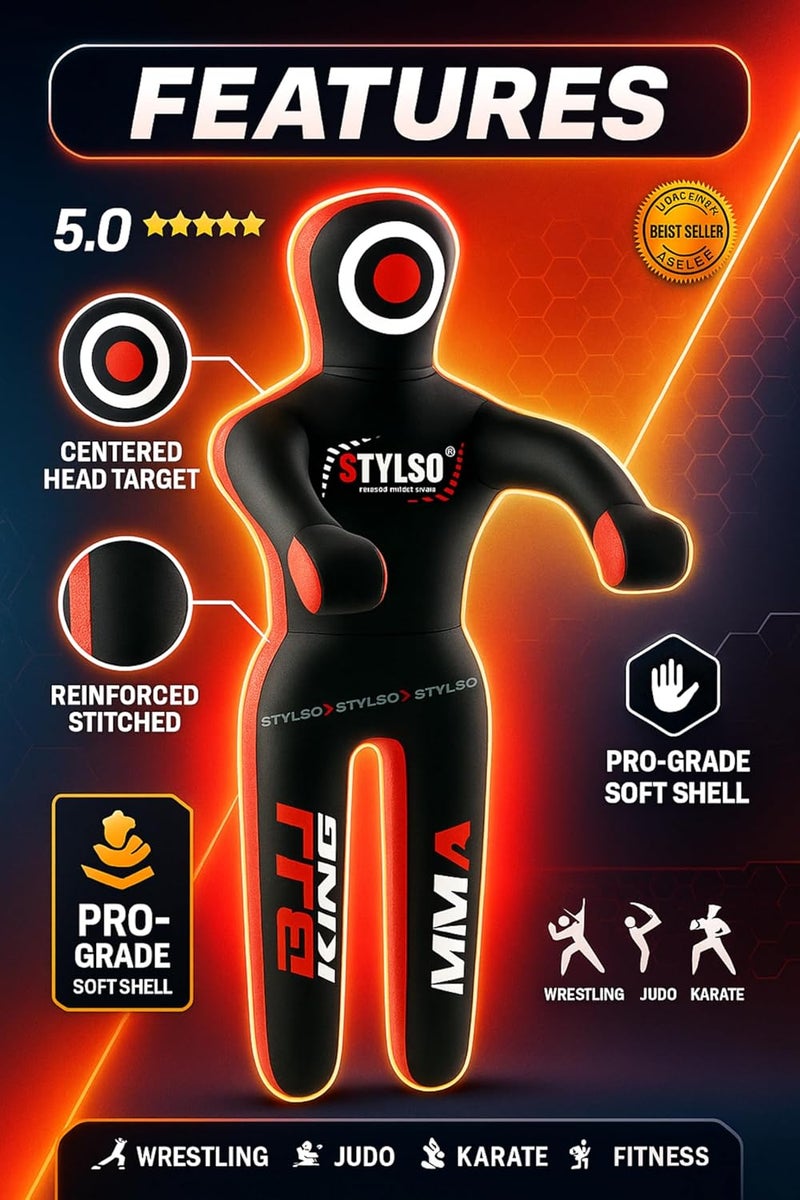 Stylso Un-Filled Grappling Dummy Wrestling Dummy Jiu Jitsu Dummy for BJJ MMA Judo Karate Training Adult Kids and Youth Practice Tackling Dummies - Image 4